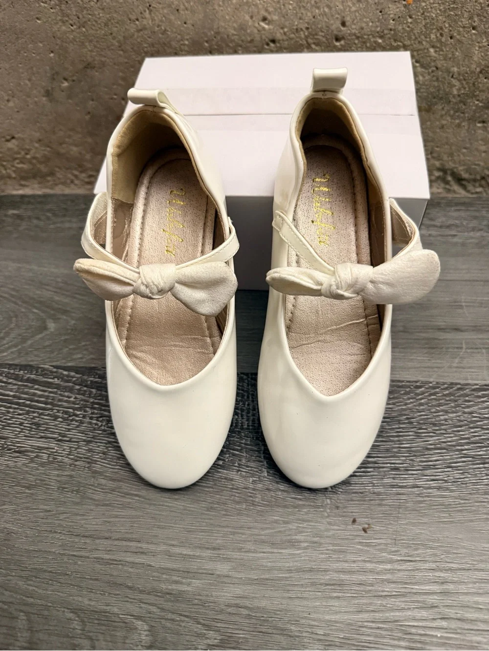 Girls Patent Cream Bow-Strap Ballet Flats